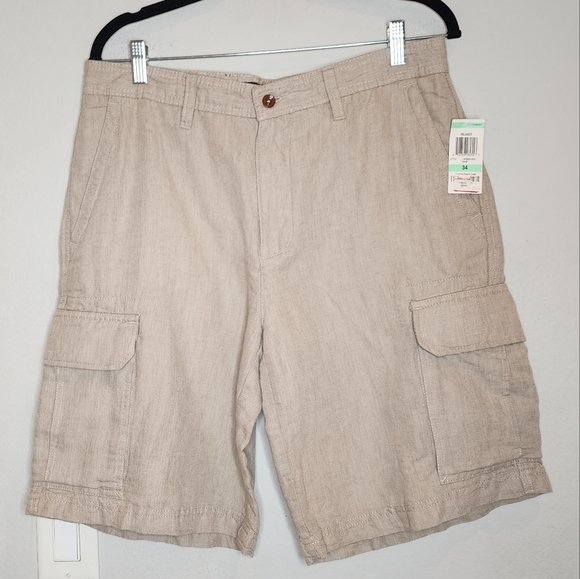 NWT Tasso Elba Beige Linen Cotton Cargo Shorts Men's size 34 10" inseam - Picture 1 of 16